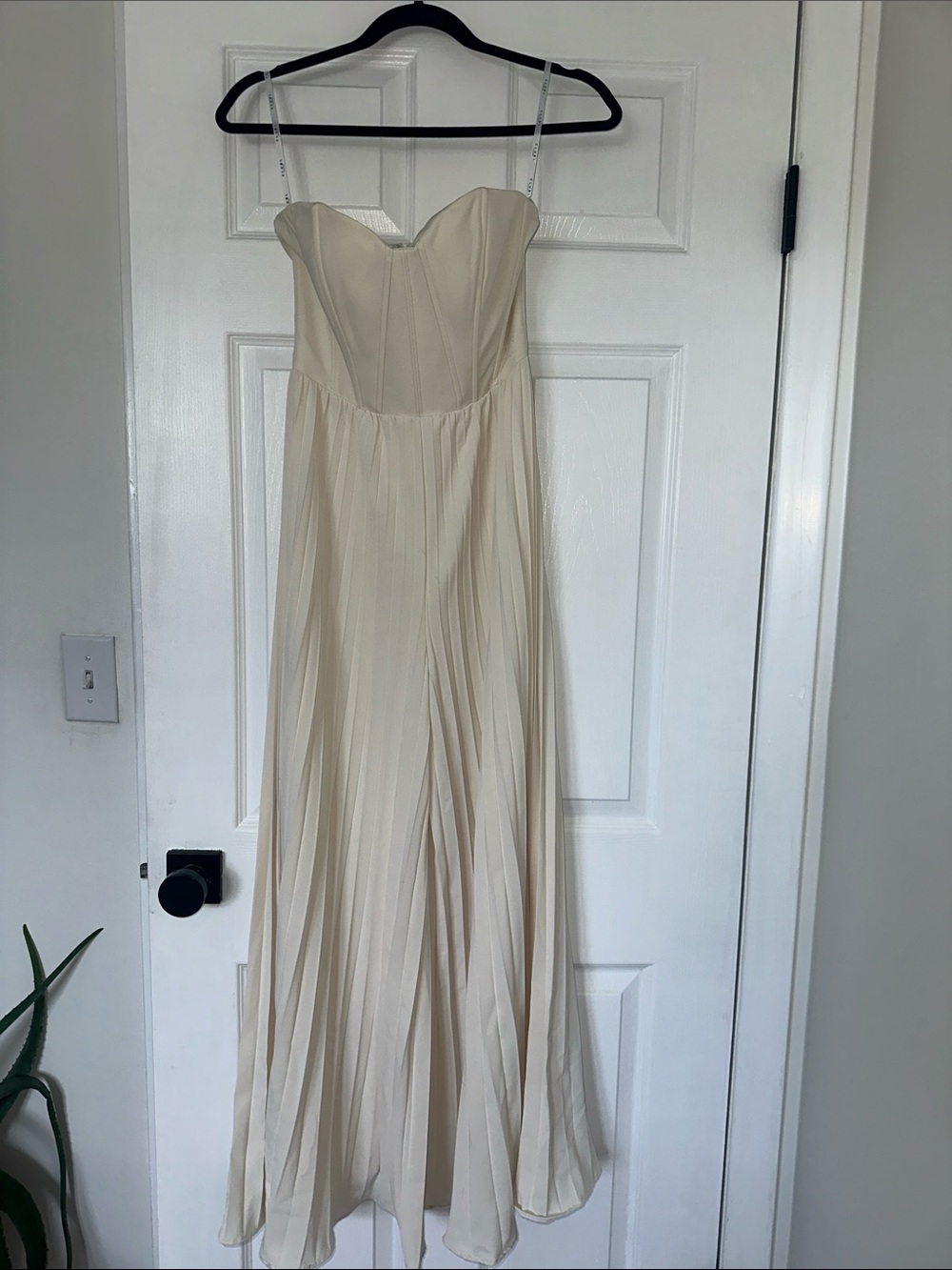 Strapless Cream Pleated Jumpsuit with Sweetheart Bodice